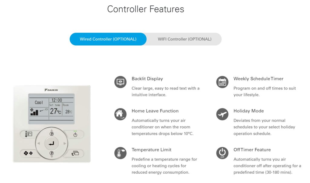Wired Controller Features Daikin Multi NX R32 System - NZDEPOT
