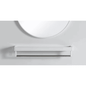 Bathroom Metal Wall Mirror Shelf White Framed Rectangle 600mm