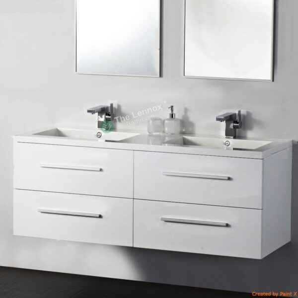 Cabinet - Misty Series 1200 White Double Basin, Wall Hung - Nz Depot