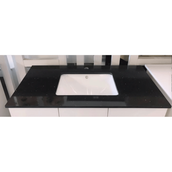 Engineered Quartz Vanity Top - Sparkling  Black 900Mm, Counter Top Basin - Nz Depot