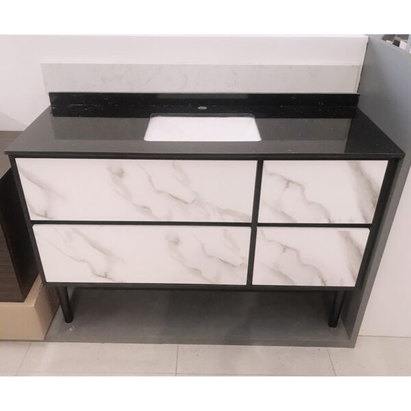 Vanity - Ava Series 1200mm - Black Marble Pattern Cabinet With Engineering Stone Top, Freestanding - Square Basin - NZ DEPOT