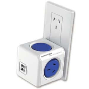 ALLOCACOC 5220BL 2-outlet Original PowerCube With 2 USB Ports - Blue SAA approved - NZ DEPOT