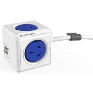 ALLOCACOC 5420BLAUEUPC 1.5m Extended Blue 4 Outlets with 2 USB 2.1A 10W stackable mountable modern reinvention PowerCube NZDEPOT - NZ DEPOT