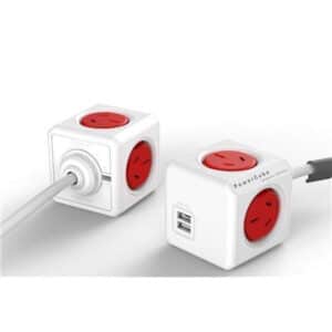 ALLOCACOC 5420RD/AUEUPC 1.5m Extended Red 4 Outlets with 2 USB 2.1A 10W stackable mountable modern reinvention PowerCube - NZ DEPOT