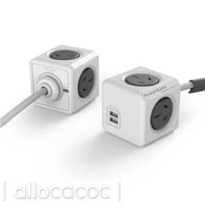 ALLOCACOC Powercube 5404GY/AUEUPC POWERCUBE Extended 4 Outlets with 2 USB
