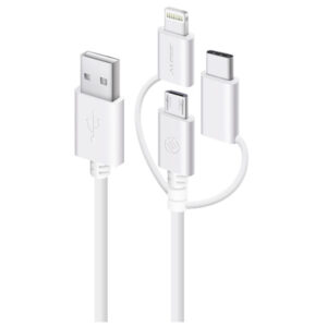 Alogic U28P3T1 030WH 30 cm 3 in 1 Charge Sync Cable Micro USB Lightning USB C WHITE AppleCertified under MFi NZDEPOT - NZ DEPOT
