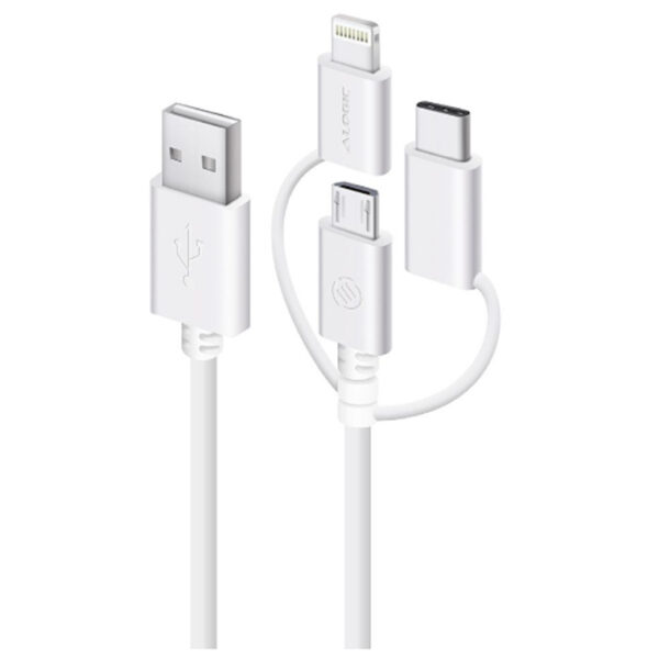Alogic U28P3T1-030WH 30 cm 3-in-1 Charge & Sync Cable - Micro USB Lightning & USB-C - WHITE (AppleCertified under MFi) - NZ DEPOT