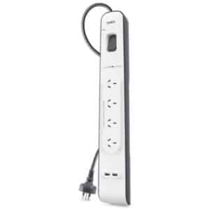 Belkin BSV401 Power Surge Protector - 4 Outlets - 2m Cord - 2 USB Ports 2.4A AU/NZ - Charge Tablets and Smartphones including iPad at highest Charge Speeds - NZ DEPOT