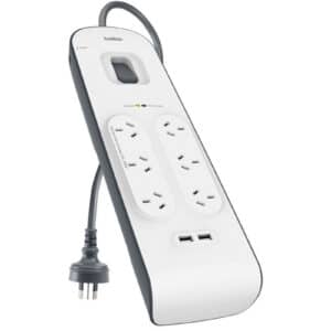 Belkin BSV604 Power Surge Protector - 6 Outlet - 2m Cord w/ Dual Port 2.4A - Universal USB Charging - 650 Joules of Protection AU/NZ - NZ DEPOT