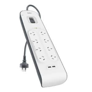 Belkin BSV804 Power Surge Protector - 8 Outlets - 2m Cord - 2 USB Ports 2.4A - Charge Tablets and Smartphones - Including iPad at Highest Charge Speeds - 900 Joules of Protection AU/NZ - NZ DEPOT