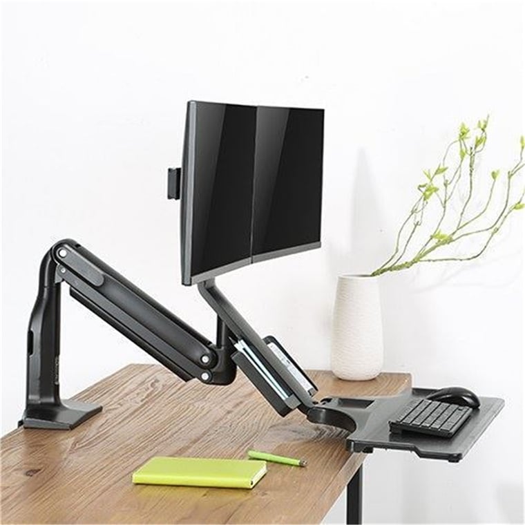 Brateck Lumi DWS21 C02 1727 Dual Monitor Gas Spring Sit Stand Desk Converter Folding Keyboard Tray Counter Balance Gas Spring Integrated Ball Joint 2 easily accessible USB3.0 Ports NZDEPOT 1 - NZ DEPOT
