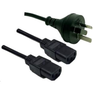 Dynamix C POWERCY Power Cable 2M Y Power Cord. 3pin AUNZ plug to 2 x IEC C13 Female Connectors 10A SAA standard Approved A grade BLACK C 13 dual NZDEPOT - NZ DEPOT
