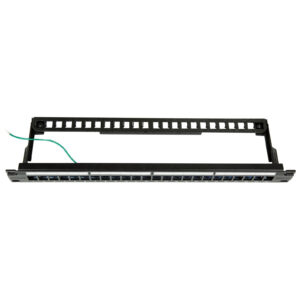 Dynamix Horizontal 19 1RU Unloaded 24 Port STP Patch Panel with Rear Cable Management bar.IncludesEarthing Wire and Plastic Labelling Kit. RoHS Numbered 1 24 NZDEPOT 1