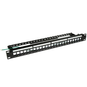 Dynamix Horizontal 19 1RU Unloaded 24 Port STP Patch Panel with Rear Cable Management bar.IncludesEarthing Wire and Plastic Labelling Kit. RoHS Numbered 1 24 NZDEPOT