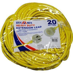 Dynamix PEXT-HD20 20M 240v Heavy Duty Power Extension Lead (3 Core 1.0mm) Power-On LED in Clear Moulded Plastic 10A Plug. Yellow Colour indoor and outdoor - NZ DEPOT