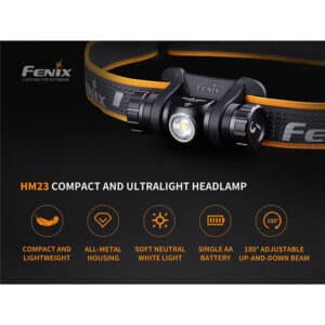 Fenix Camping Hiking HM23 Running Headlamp Max 240 Lumens Powered by 1 x AA Alkaline Battery. Ultra Lightweight and Compact Head Flashlight Torch 1 x AA Alkaline Battery is Included. NZDEPOT 1