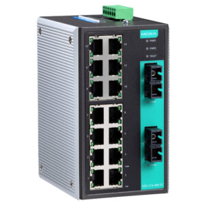 MOXA Industrial switch EDS 316 MM ST 16 port Unmanaged switch 14 x 10100BaseTX ports 2 x100BaseFX multi mode ports with ST connectors relay output warning 0 to 60°C operating temperature NZDEPOT - NZ DEPOT
