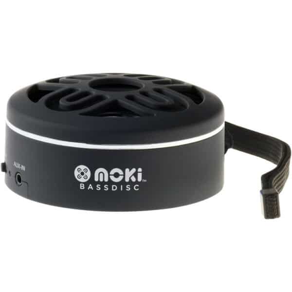 Moki BassDisc Bluetooth Speaker Portable Black wAUX In Built In Rechargeable Battery 5hours NZDEPOT