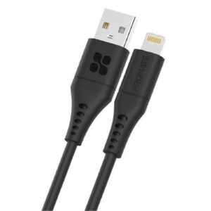 Promate POWERLINK-AI120B 1.2m USB-A to Lightning Data & Charge Cable. Data Transfer Rate 480Mbps. TotalCurrent2.4A.. Durable Soft Silicon Cable. Tangle Resistant 25000+ Bend Tested. Black Not MFI Certified - NZ DEPOT