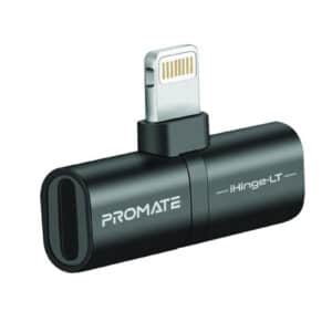 Promate IHINGE-LT.BLK 2-in-1 Audio & Charging Adaptor with Lightning Connector. 2APassThroughCharging. 48KHz Audio Output. Plug & Play. Colour Black. - NZ DEPOT