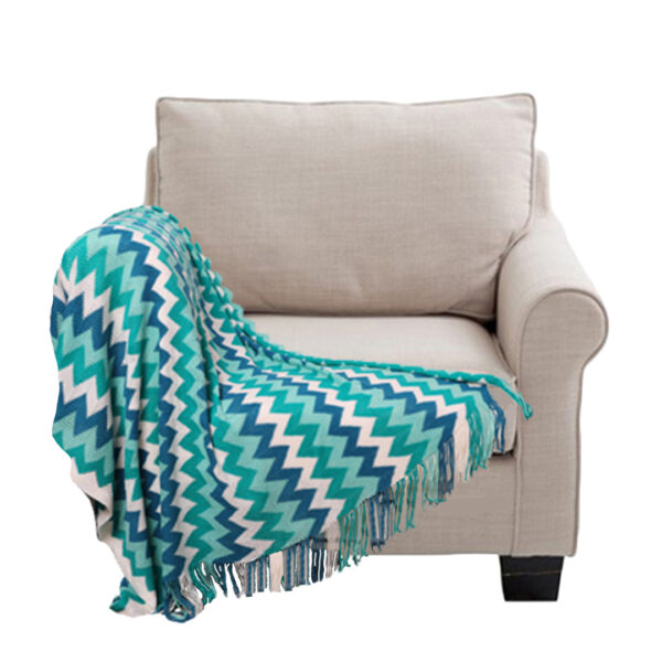 SOGA 170cm Blue Zigzag Striped Throw Blanket Acrylic Wave Knitted Fringed Woven Cover Couch Bed Sofa Home Decor, Home>Bed Linen>Throws And Blankets>Blankets, , , , ,  - NZ DEPOT 1