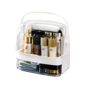 Buy SOGA 2 Tier White Countertop Makeup Cosmetic Storage Organiser Skincare Holder Jewelry Storage Box with Handle Online - Home/Bathroom/Bathroom Accessories/Bathroom Storage - 1 - NZ Depot Free Shipping