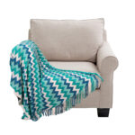 SOGA 220cm Blue Zigzag Striped Throw Blanket Acrylic Wave Knitted Fringed Woven Cover Couch Bed Sofa Home Decor, Home>Bed Linen>Throws And Blankets>Blankets, , , , ,  - NZ DEPOT 1
