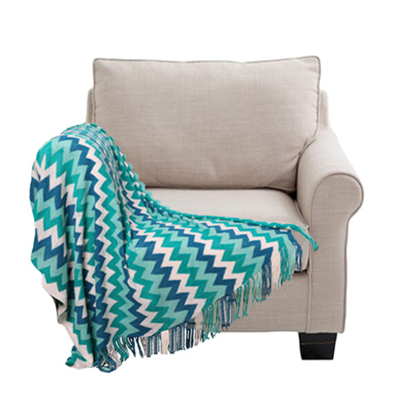 SOGA 220cm Blue Zigzag Striped Throw Blanket Acrylic Wave Knitted Fringed Woven Cover Couch Bed Sofa Home Decor, Home>Bed Linen>Throws And Blankets>Blankets, , , , ,  - NZ DEPOT 1