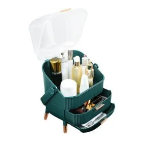 Buy SOGA 29cm Green Countertop Makeup Cosmetic Storage Organiser Skincare Holder Jewelry Storage Box with Handle Online - Home/Bathroom/Bathroom Accessories/Bathroom Storage - 1 - NZ Depot Free Shipping