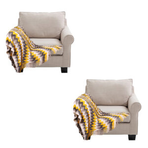 SOGA 2X 170cm Yellow Zigzag Striped Throw Blanket Acrylic Wave Knitted Fringed Woven Cover Couch Bed Sofa Home Decor NZ DEPOT - NZ DEPOT