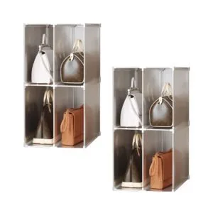 Buy SOGA 2X 2 Tier Multifunctional PP Plastic Bag Box Portable Cubby DIY Storage Shelves Stackable Handbag Purse Organiser Online - Home & Living/Bedroom/Bedroom Storage Solutions - 1 - NZ Depot Free Shipping