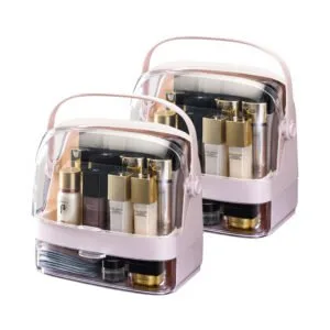 Buy SOGA 2X 2 Tier Pink Countertop Makeup Cosmetic Storage Organiser Skincare Holder Jewelry Storage Box with Handle Online - Home/Bathroom/Bathroom Accessories/Bathroom Storage - 1 - NZ Depot Free Shipping