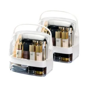 Buy SOGA 2X 2 Tier White Countertop Makeup Cosmetic Storage Organiser Skincare Holder Jewelry Storage Box with Handle Online - Home/Bathroom/Bathroom Accessories/Bathroom Storage - 1 - NZ Depot Free Shipping