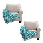 SOGA 2X 220cm Blue Zigzag Striped Throw Blanket Acrylic Wave Knitted Fringed Woven Cover Couch Bed Sofa Home Decor, Home>Bed Linen>Throws And Blankets>Blankets, , , , ,  - NZ DEPOT 1