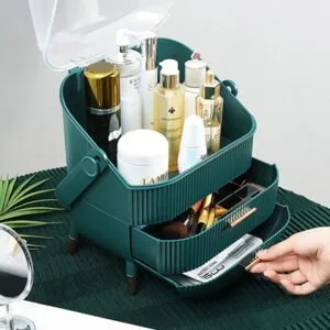 Buy SOGA 2X 29cm Green Countertop Makeup Cosmetic Storage Organiser Skincare Holder Jewelry Storage Box with Handle Online - Home/Bathroom/Bathroom Accessories/Bathroom Storage - 2 - NZ Depot Free Shipping