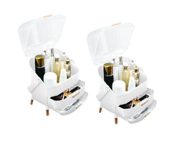 SOGA 2X 29cm White Countertop Makeup Cosmetic Storage Organiser Skincare Holder Jewelry Storage Box with Handle, Home>Bathroom>Bathroom Accessories>Bathroom Storage, , , , ,  - NZ DEPOT 1