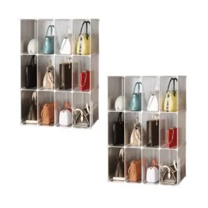 Buy SOGA 2X 3 Tier Multifunctional PP Plastic Bag Box Portable Cubby DIY Storage Shelves Stackable Handbag Purse Organiser Online - Home & Living/Bedroom/Bedroom Storage Solutions - 1 - NZ Depot Free Shipping