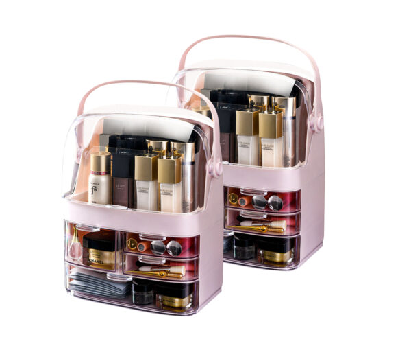 SOGA 2X 3 Tier Pink Countertop Makeup Cosmetic Storage Organiser Skincare Holder Jewelry Storage Box with Handle, Home, Bathroom, Bathroom Accessories, Bathroom Storage, ,  - NZ DEPOT 1