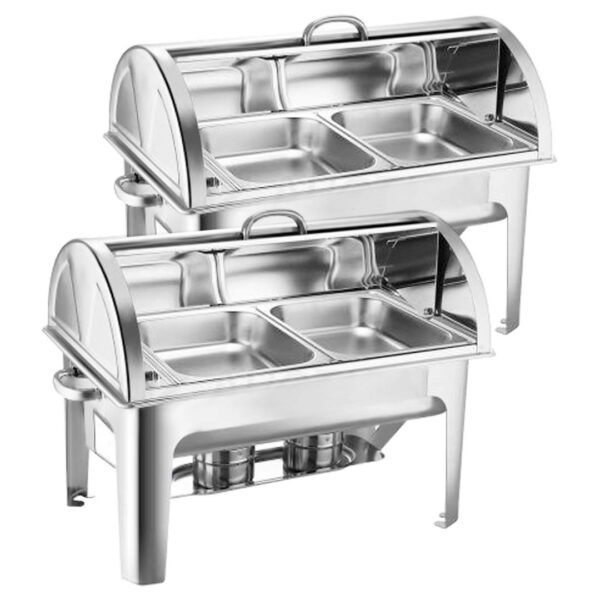 SOGA 2X 4.5L Dual Tray Stainless Steel Roll Top Chafing Dish Food Warmer, Furniture>Kitchen & Dining Room Furniture>Buffets, Sideboards & Kitchen Islands, , , , ,  - NZ DEPOT 1