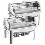 SOGA 2X 9L Stainless Steel Full Size Roll Top Chafing Dish Food Warmer, Furniture>Kitchen & Dining Room Furniture>Buffets, Sideboards & Kitchen Islands, , , , ,  - NZ DEPOT 1