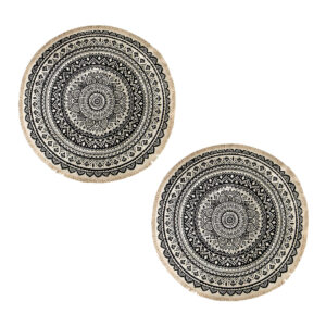 SOGA 2X Black Carpet Soft Linen Bohemian Non Slip Floor Retro Minimalist Round Rug Home Decor with Tassels NZ DEPOT - NZ DEPOT