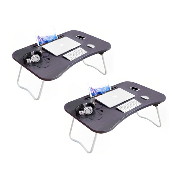 Soga 2X Black Portable Bed Table Adjustable Foldable Bed Sofa Study Table Laptop Mini Desk With Notebook Stand Card Slot Holder Home Decor - Nz Depot