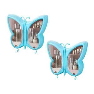 Buy SOGA 2X Blue Butterfly Shape Wall-Mounted Makeup Organiser Dustproof Waterproof Bathroom Storage Box Home Decor Online - Home/Bathroom/Bathroom Accessories/Bathroom Storage - 1 - NZ Depot Free Shipping