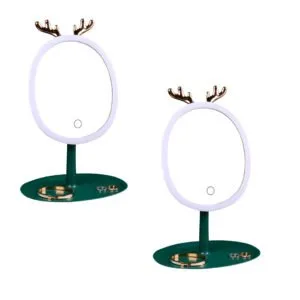 Buy SOGA 2X Green Antler LED Light Makeup Mirror Tabletop Vanity Home Decor Online - Home/Bathroom/Bathroom Accessories/Bathroom Storage - 1 - NZ Depot Free Shipping