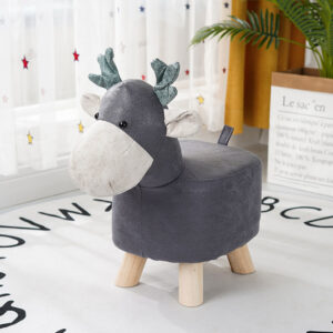 SOGA 2X Grey Children Bench Deer Character Round Ottoman Stool Soft Small Comfy Seat Home Decor, Furniture, Other Seating, Benches, , ,  - NZ DEPOT 2