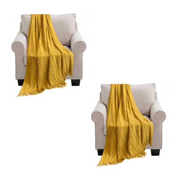 SOGA 2X Mustard Textured Knitted Throw Blanket Warm Cozy Woven Cover Couch Bed Sofa Home Decor with Tassels, Home>Bed Linen>Throws And Blankets>Blankets, , , , ,  - NZ DEPOT 1