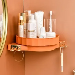 Buy SOGA 2X Orange 360 Degree Wall-Mounted Rotating Bathroom Organiser Corner Vanity Rack Toilet Adhesive Storage Shelf Online - Home/Bathroom/Bathroom Accessories/Bathroom Storage - 2 - NZ Depot Free Shipping