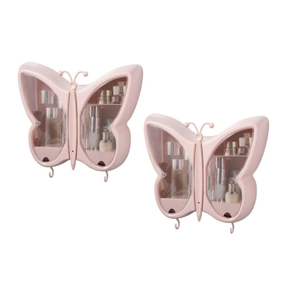 SOGA 2X Pink Butterfly Shape Wall-Mounted Makeup Organiser Dustproof Waterproof Bathroom Storage Box Home Decor, Home>Bathroom>Bathroom Accessories>Bathroom Storage, , , , ,  - NZ DEPOT 1