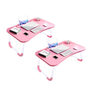 SOGA 2X Pink Portable Bed Table Adjustable Folding Mini Desk Notebook Stand Card Slot Holder with Cup-Holder Home Decor, Desks & Computer Tables, , , , ,  - NZ DEPOT 1