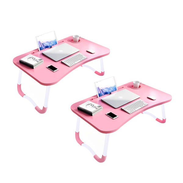 Soga 2X Pink Portable Bed Table Adjustable Folding Mini Desk Notebook Stand Card Slot Holder With Cup-Holder Home Decor, Desks &Amp; Computer Tables, , , , ,  - Nz Depot 1